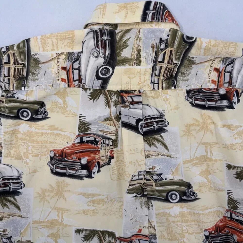 Clearwater Outfitters Men's Classic Cars Woody Wagon Tropical Hawaiian Shirt L